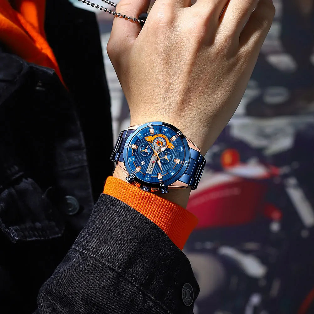 curren 8402 nouvelle montre homme a quartz bracelet en acier inoxydable