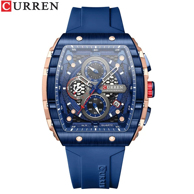 curren 8442 nouvelle montre (bleu) bracelet a quartz tonneau de luxe pour homme